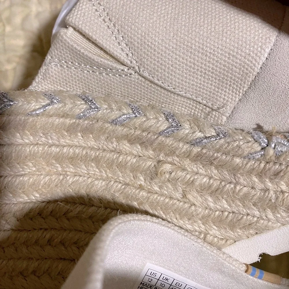Toms White Canvas Espadrille Wedge Mules